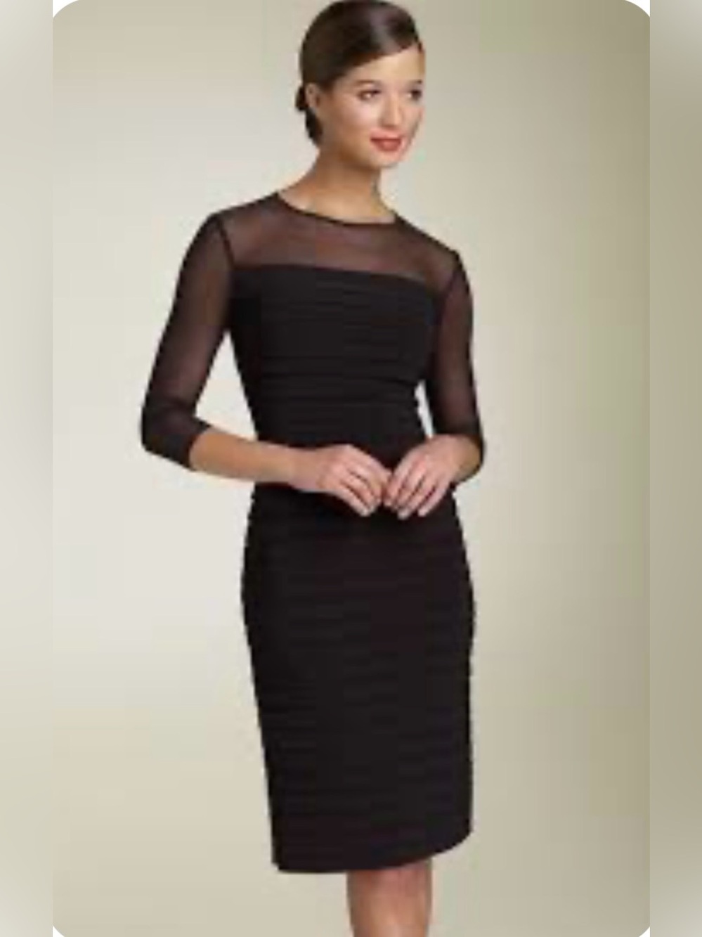 Adrianna Papell Black Sheath Cocktail Dress 3/4 Sleeves Size 10 NWT